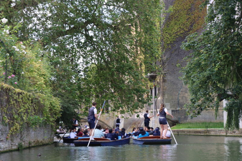 2 Punting boats along the river Cam in Cambridge