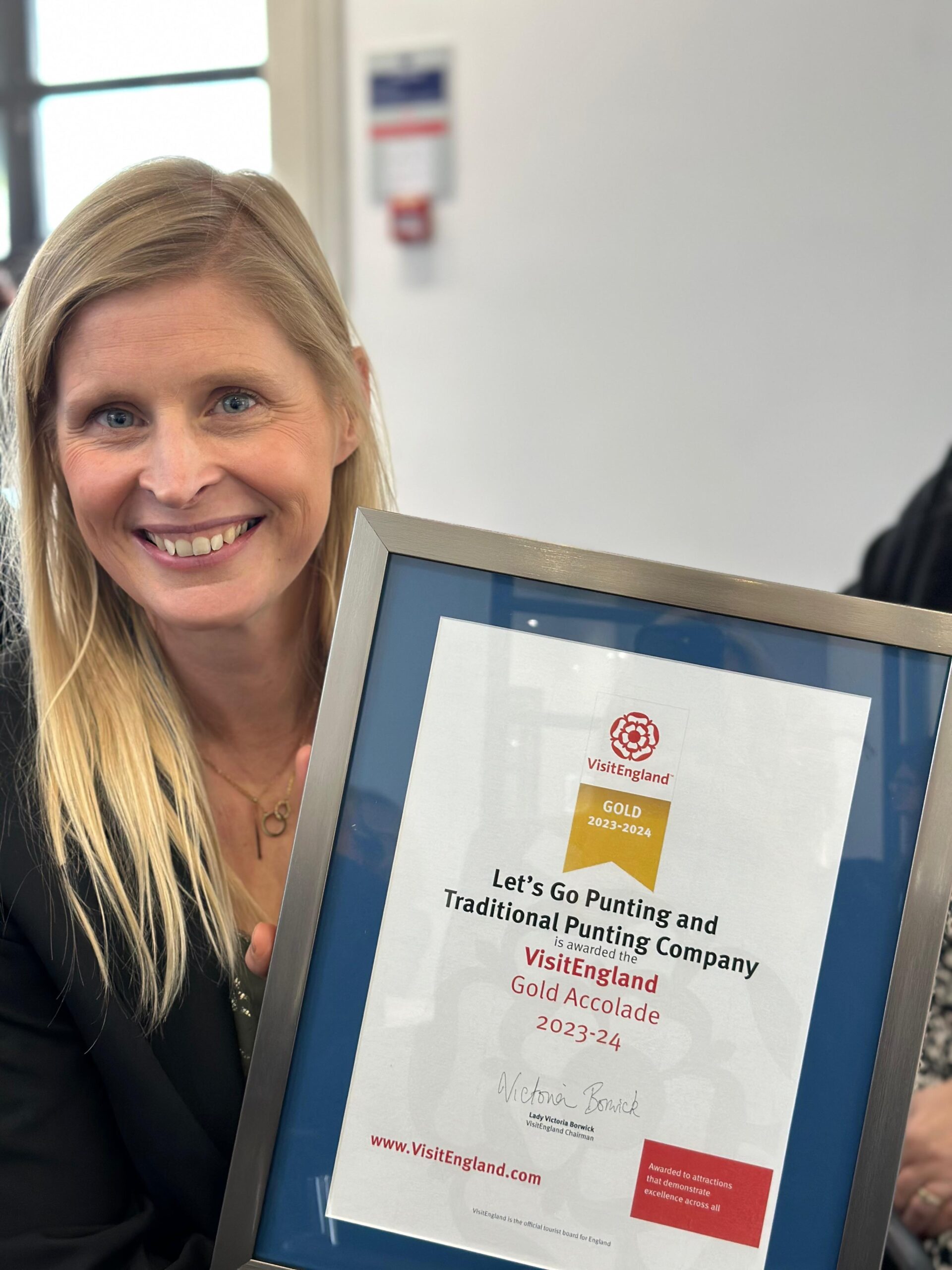 Let's Go Punting Director with the VisitEngland Gold Accolade award