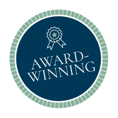 Award-Winning badge with a rosette for Let's Go Punting.