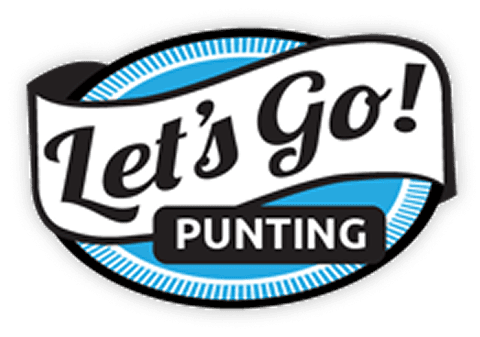 Let's Go Punting brand logo in blue, black and white.